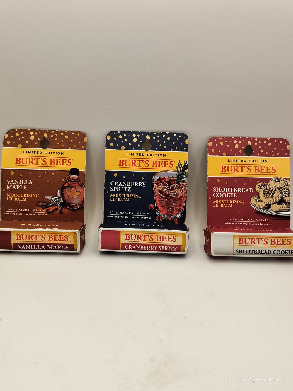 Burt's Bees Limited Edition Lip Balm Vanilla Maple Shortbread Cookie Cranberry